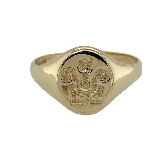 9ct Gold Welsh Three Feathers Oval Signet Ring