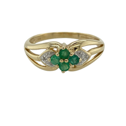 9ct Gold Diamond & Emerald Flower Cluster Ring
