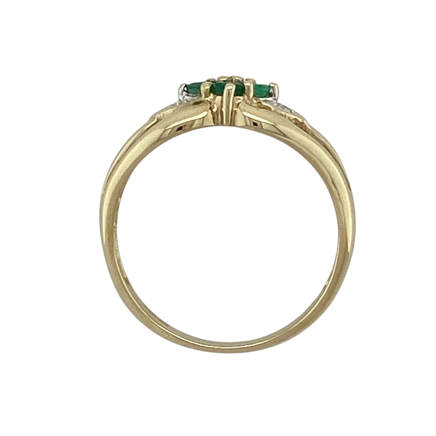 9ct Gold Diamond & Emerald Flower Cluster Ring