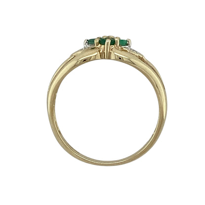 9ct Gold Diamond & Emerald Flower Cluster Ring