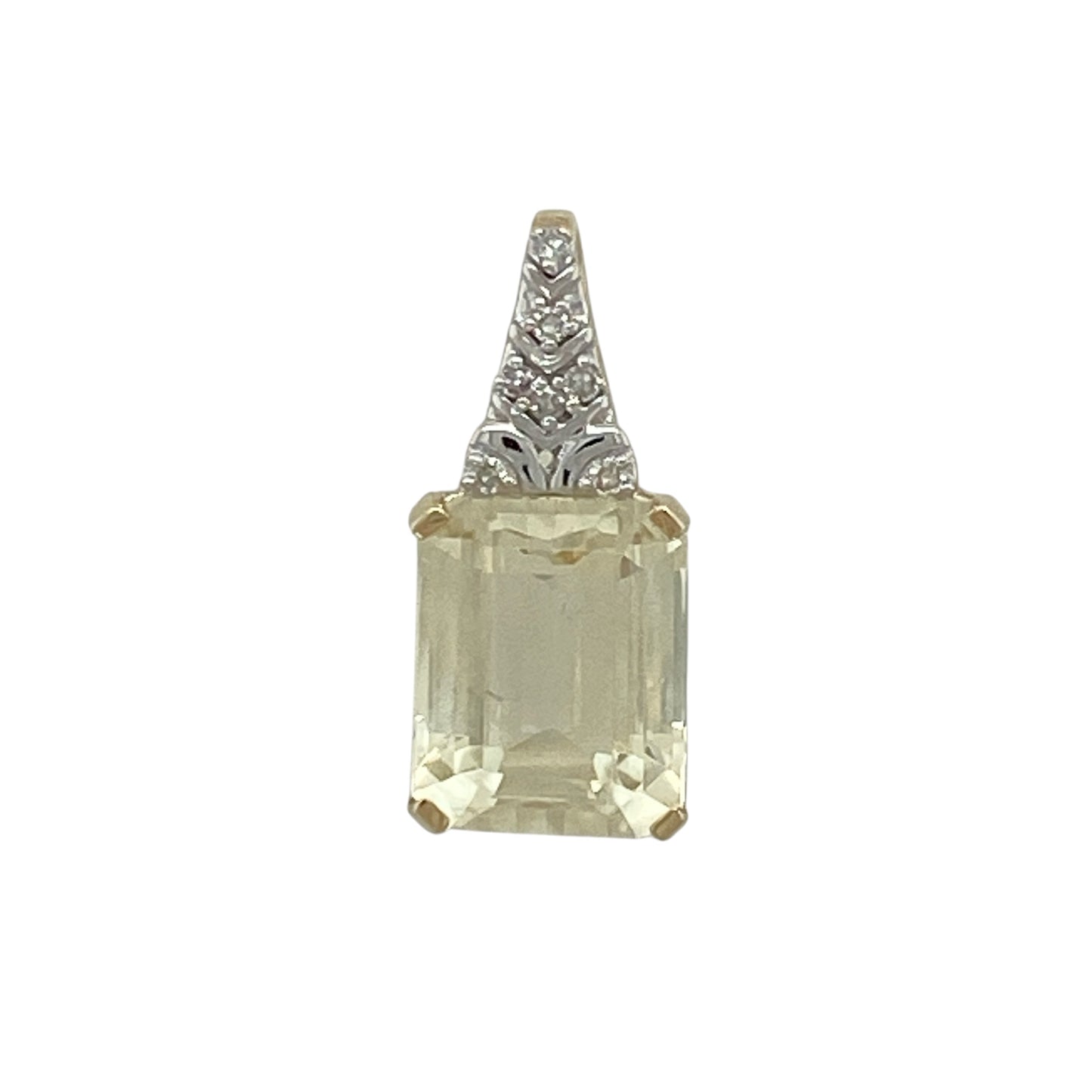 9ct Gold Diamond & Light Yellow/Green Coloured Stone Pendant
