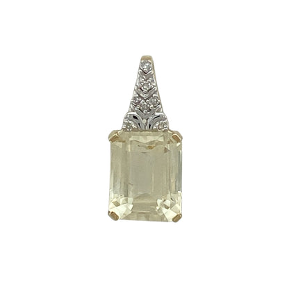 9ct Gold Diamond & Light Yellow/Green Coloured Stone Pendant