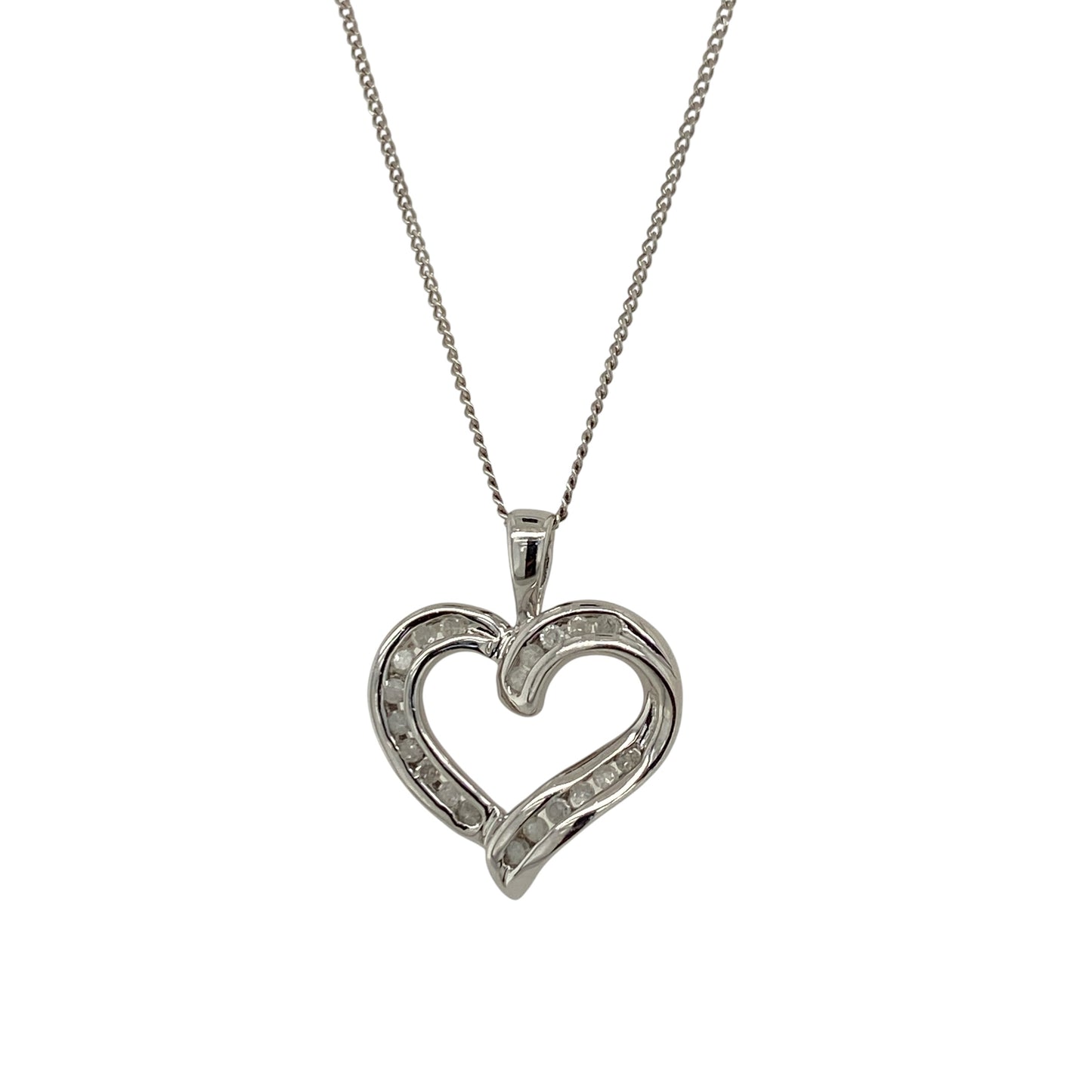 9ct White Gold & Diamond Open Heart 18" Necklace