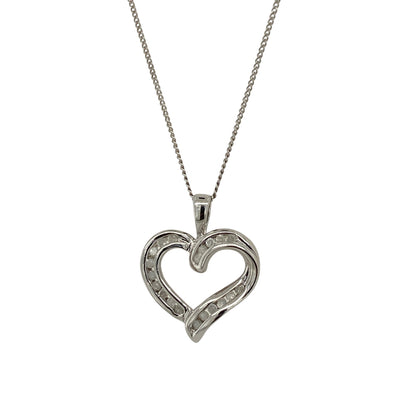 9ct White Gold & Diamond Open Heart 18" Necklace