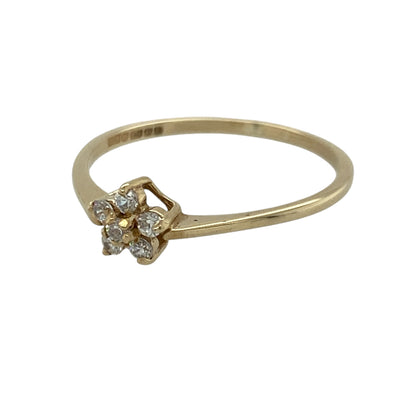 Add delicate sparkle and charming floral style to your jewellery collection with this pre-owned 9ct yellow gold and cubic zirconia flower cluster ring, featuring six sparkling stones arranged in an elegant flower-inspired design—perfect as a dress ring, birthday gift, or versatile everyday jewellery piece.

Design: The ring features a classic flower cluster design formed from six small cubic zirconia stones, creating a decorative floral appearance with eye-catching sparkle.