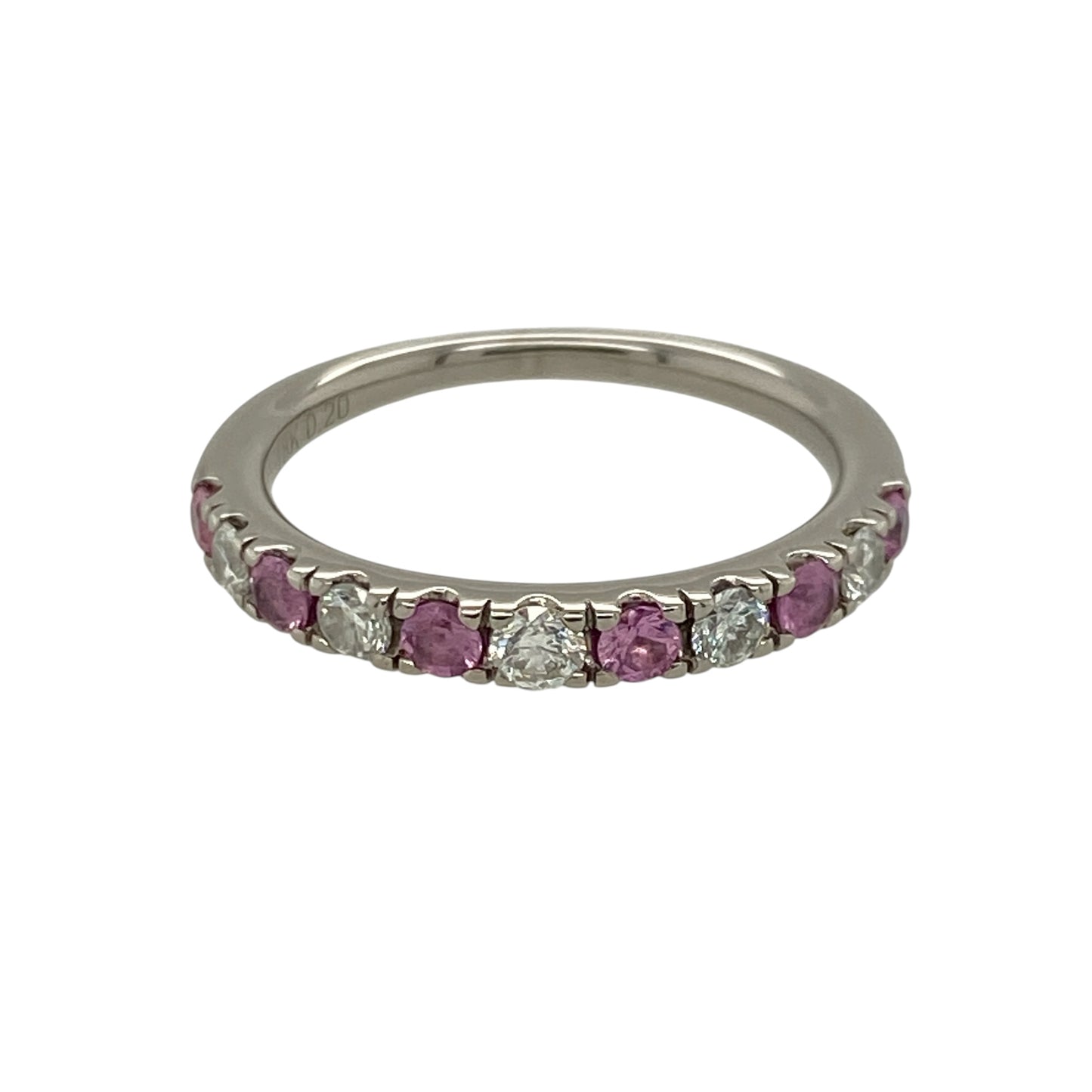 18ct White Gold Diamond & Pink Sapphire Band Ring
