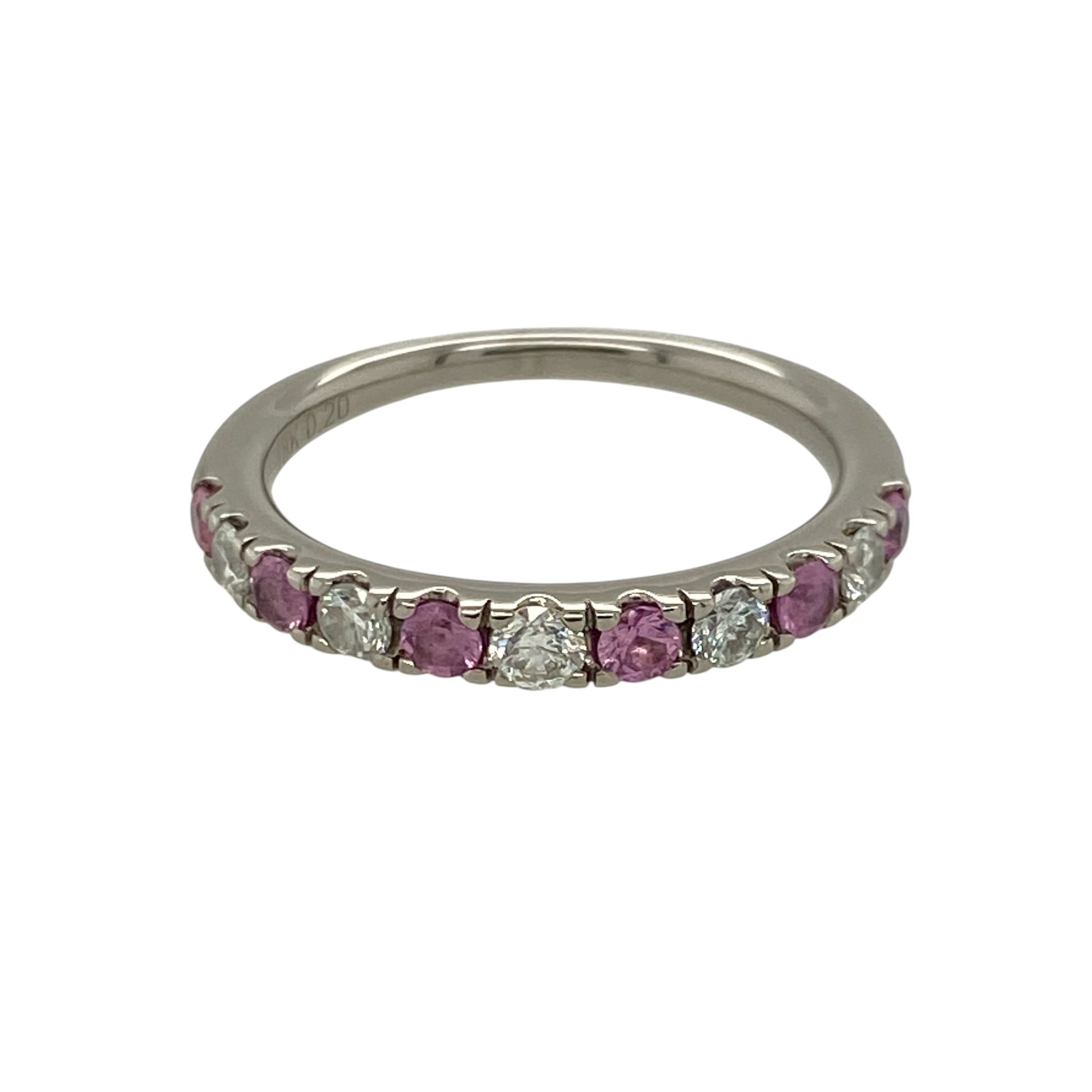 18ct White Gold Diamond & Pink Sapphire Band Ring