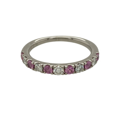 18ct White Gold Diamond & Pink Sapphire Band Ring