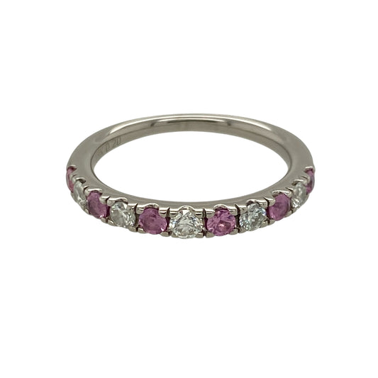 18ct White Gold Diamond & Pink Sapphire Band Ring