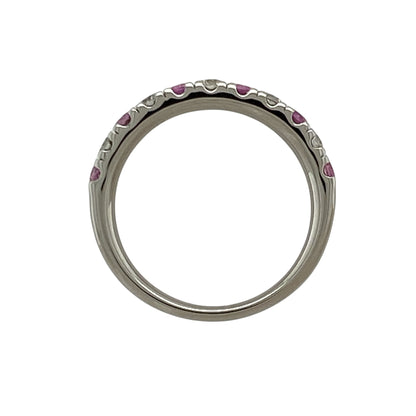 18ct White Gold Diamond & Pink Sapphire Band Ring