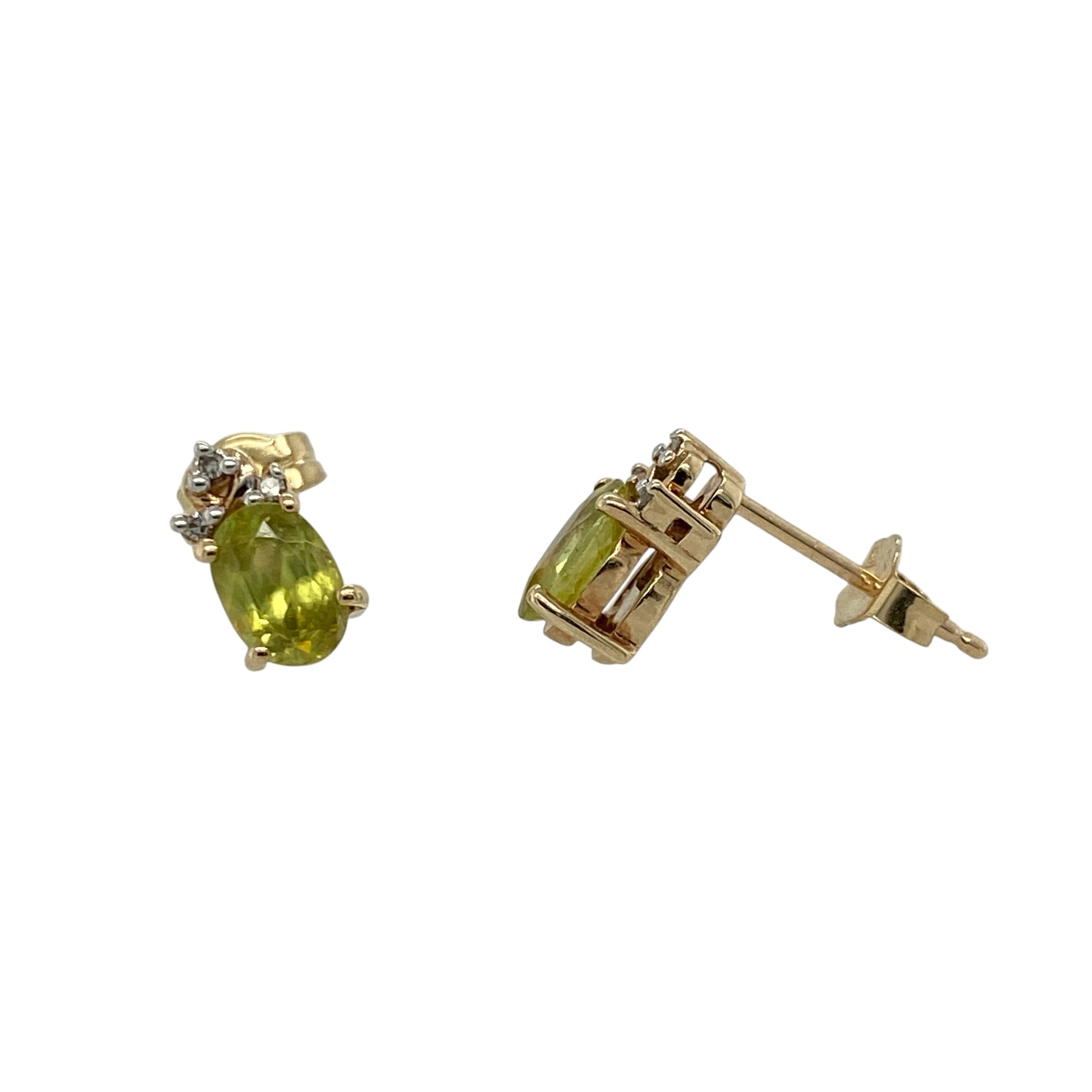 9ct Gold Diamond & Peridot Stud Earrings