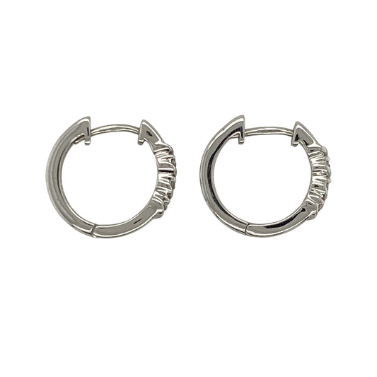9ct White Gold & Diamond Small Hoop Earrings