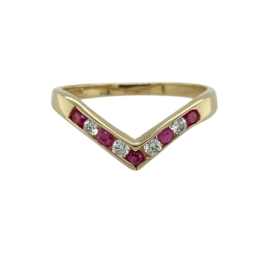 9ct Gold Ruby & Cubic Zirconia Wishbone Ring