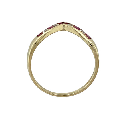 9ct Gold Ruby & Cubic Zirconia Wishbone Ring
