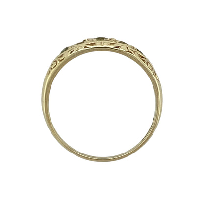 9ct Gold & Peridot Five Stone Patterned Band Ring