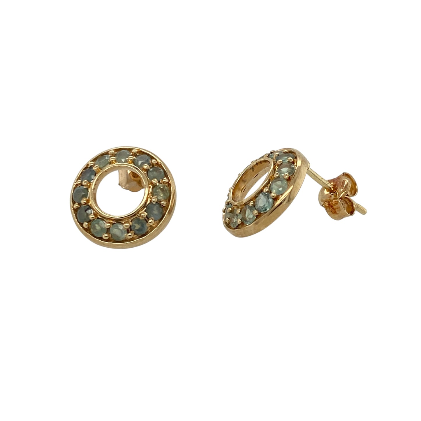 9ct Gold & Green Stone Circle Stud Earrings