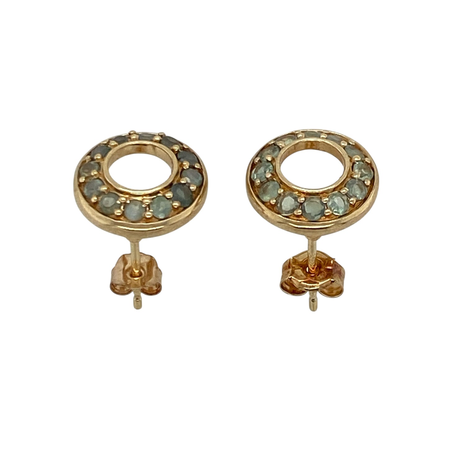 9ct Gold & Green Stone Circle Stud Earrings