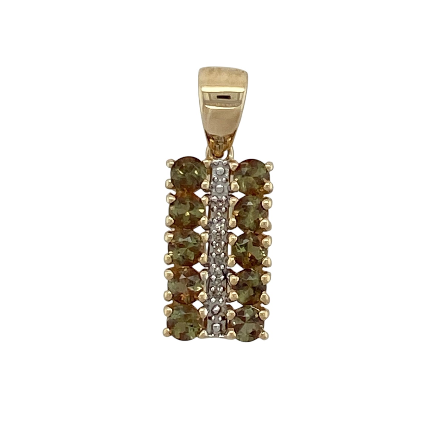 9ct Gold & Green/Brown Stone Rectangle Pendant