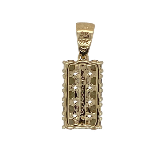 Add rich natural colour and contemporary style to your jewellery collection with this pre-owned 9ct yellow gold rectangular pendant, featuring multiple round green and brown stones in a striking geometric design—perfect for everyday wear, special occasions, or adding a distinctive gemstone pendant to your jewellery collection.

Design: The pendant features a modern rectangular design set with multiple round green and brown stones, creating an eye-catching combination of earthy tones and contemporary styling