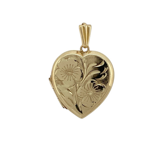 9ct Gold Flower Patterned Heart Locket
