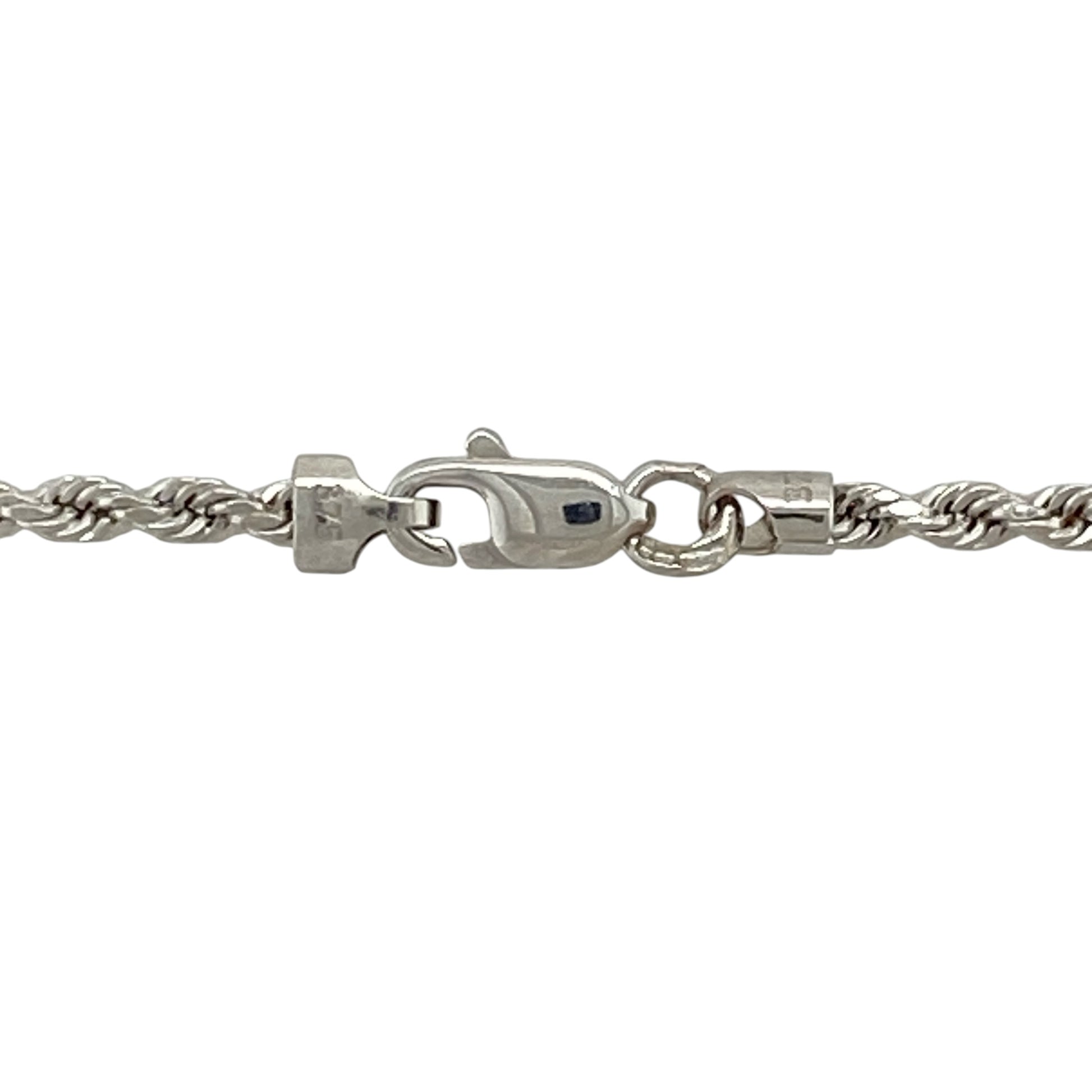 Add timeless elegance and versatile style to your jewellery collection with this pre-owned 9ct white gold rope chain, featuring a classic twisted link design that is perfect for wearing alone or paired with your favourite pendant.

Design: The chain features a traditional rope link design with an attractive twisted pattern that reflects the light beautifully, creating a timeless and sophisticated look suitable for any occasion.