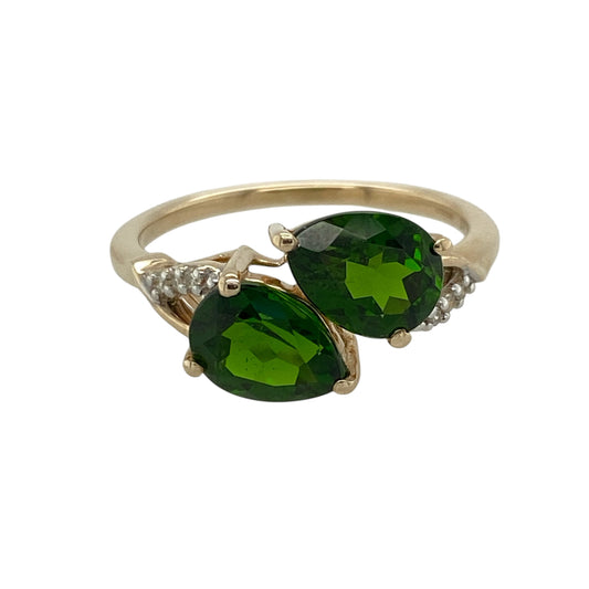 9ct Gold Diamond & Chrome Diopside Double Twist Ring