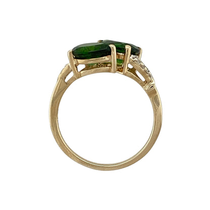 9ct Gold Diamond & Chrome Diopside Double Twist Ring