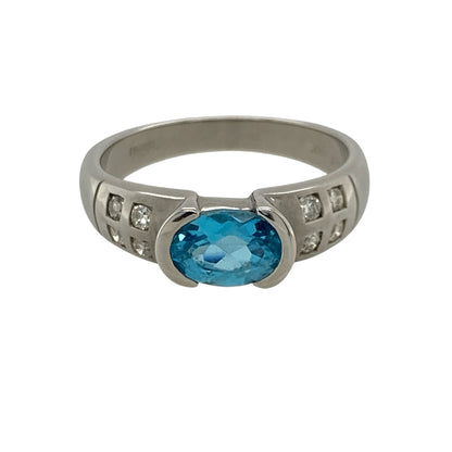 9ct White Gold Diamond & Blue Topaz Ring