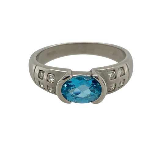 9ct White Gold Diamond & Blue Topaz Ring