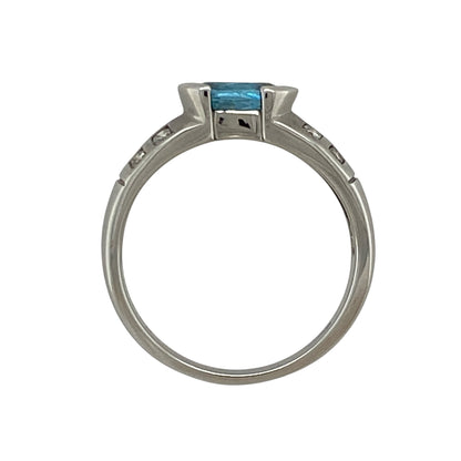 9ct White Gold Diamond & Blue Topaz Ring