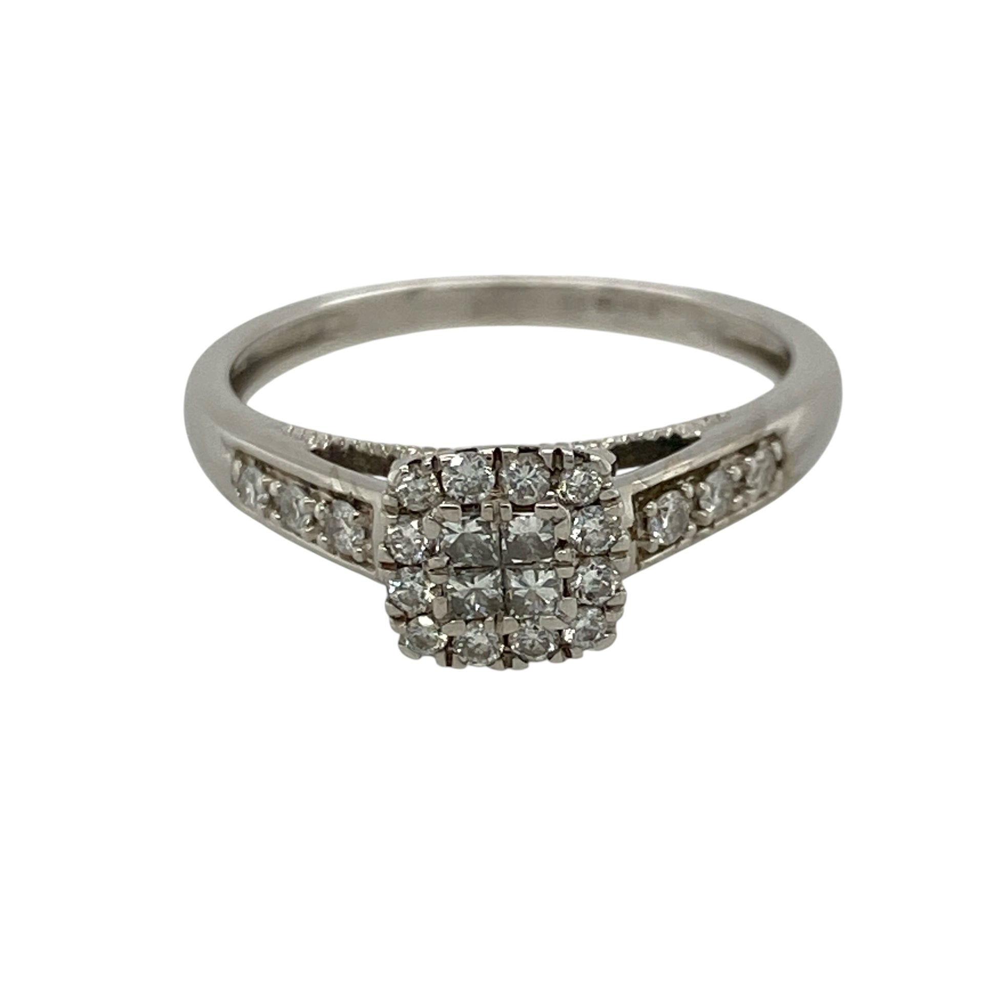9ct White Gold & Diamond Square Cluster Ring