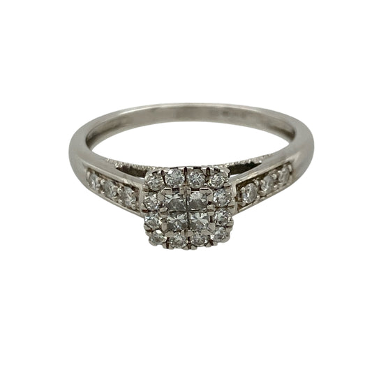 9ct White Gold & Diamond Square Cluster Ring