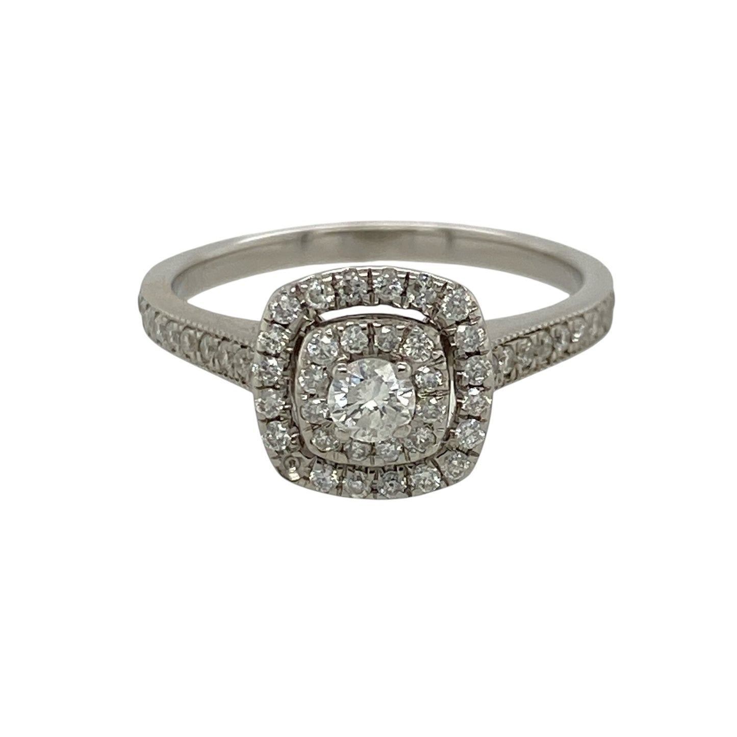 9ct White Gold & Diamond Double Halo Ring