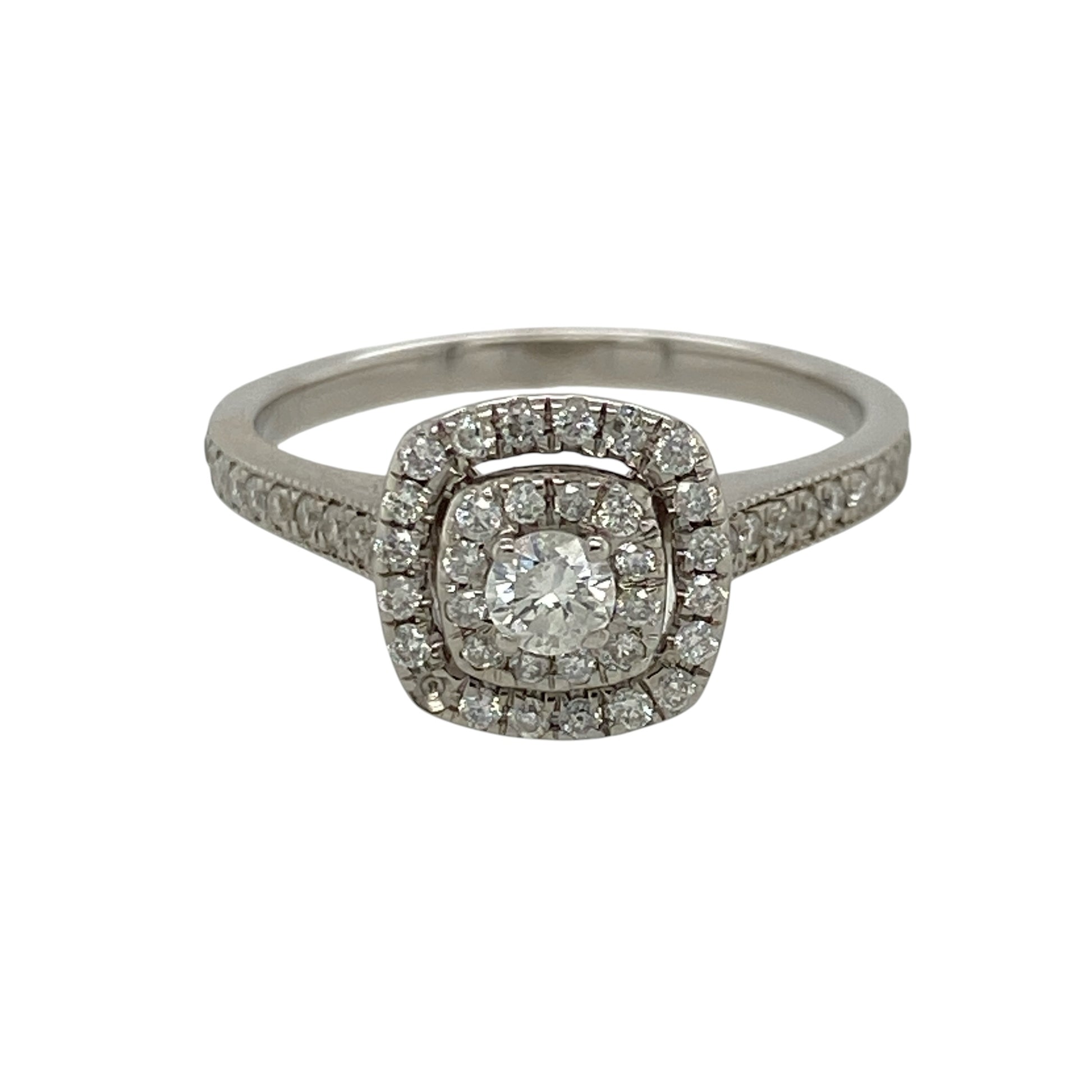 9ct White Gold & Diamond Double Halo Ring