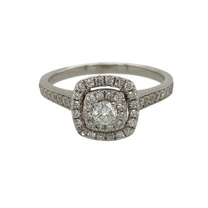 9ct White Gold & Diamond Double Halo Ring