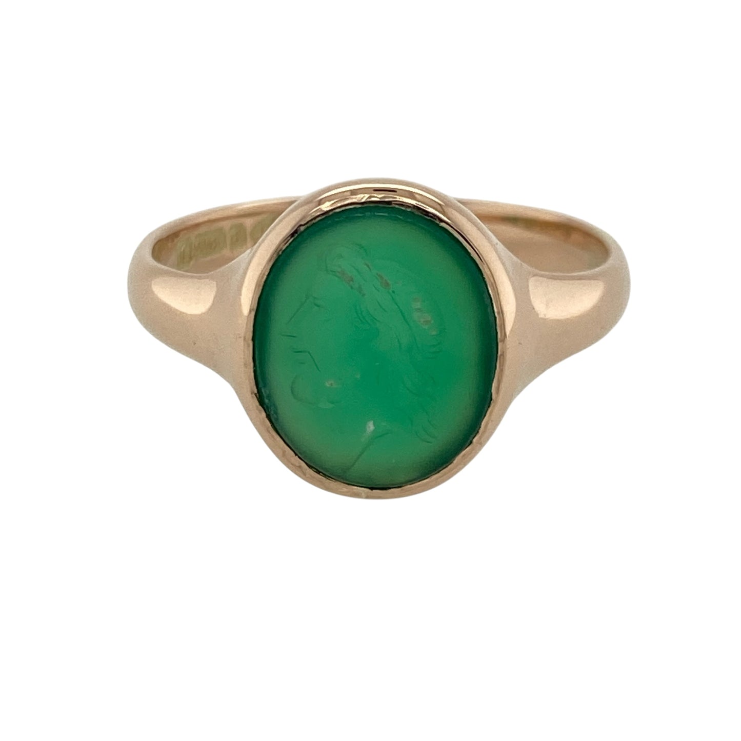 9ct Gold & Green Stone Centurion Oval Signet Ring