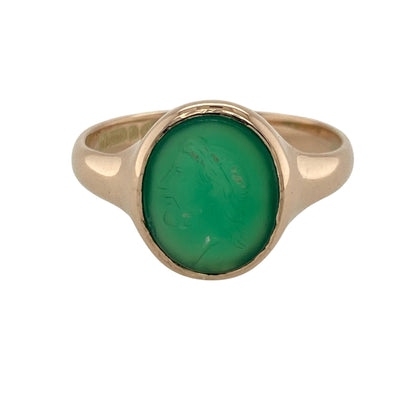 9ct Gold & Green Stone Centurion Oval Signet Ring