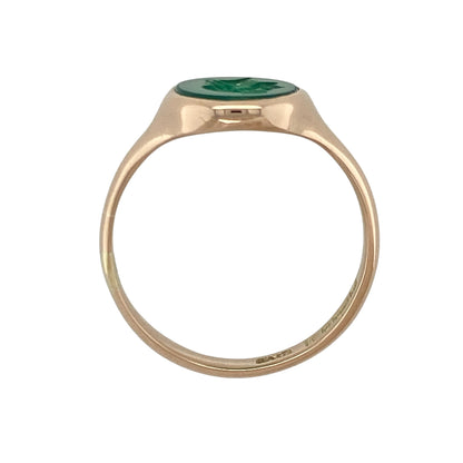 9ct Gold & Green Stone Centurion Oval Signet Ring