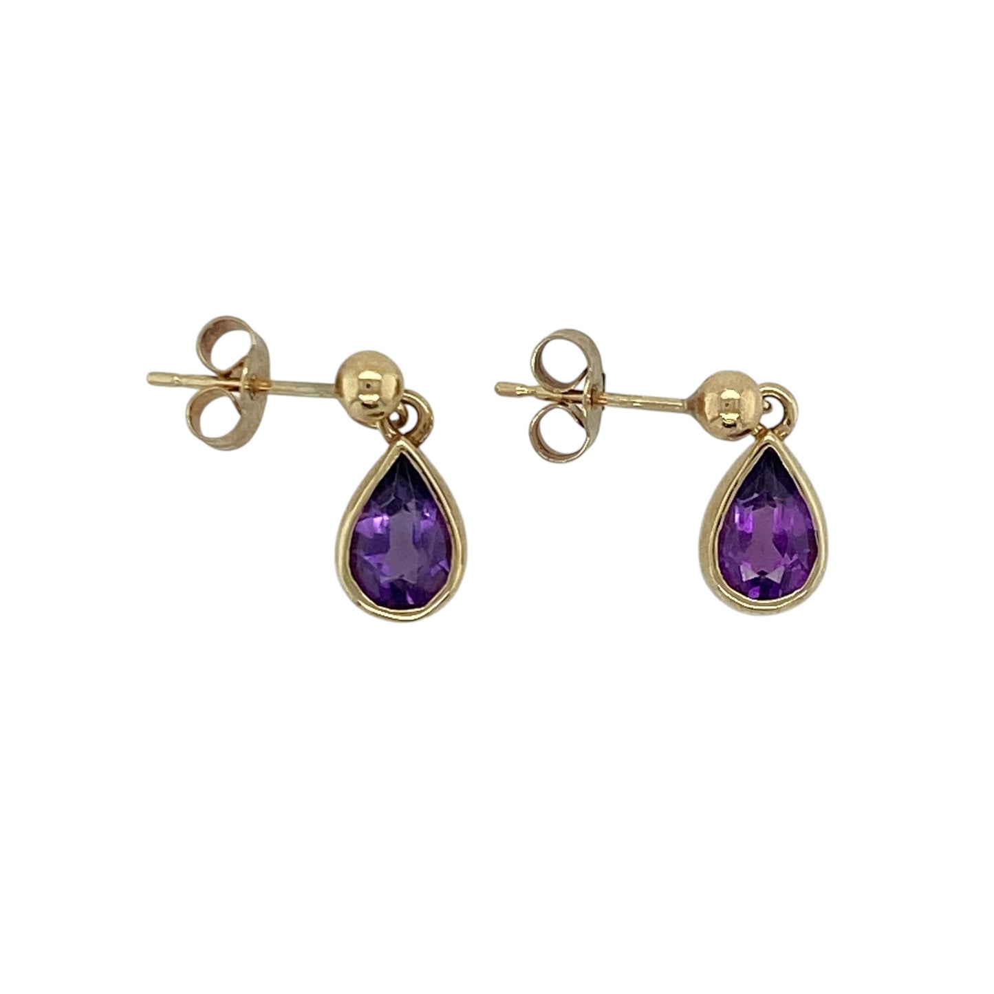 9ct Gold & Amethyst Teardrop Drop Earrings