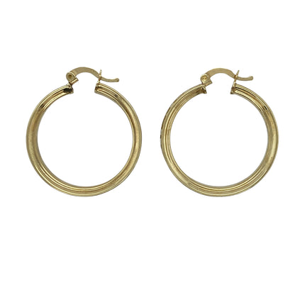 9ct Gold & Cubic Zirconia Round Creole Earrings