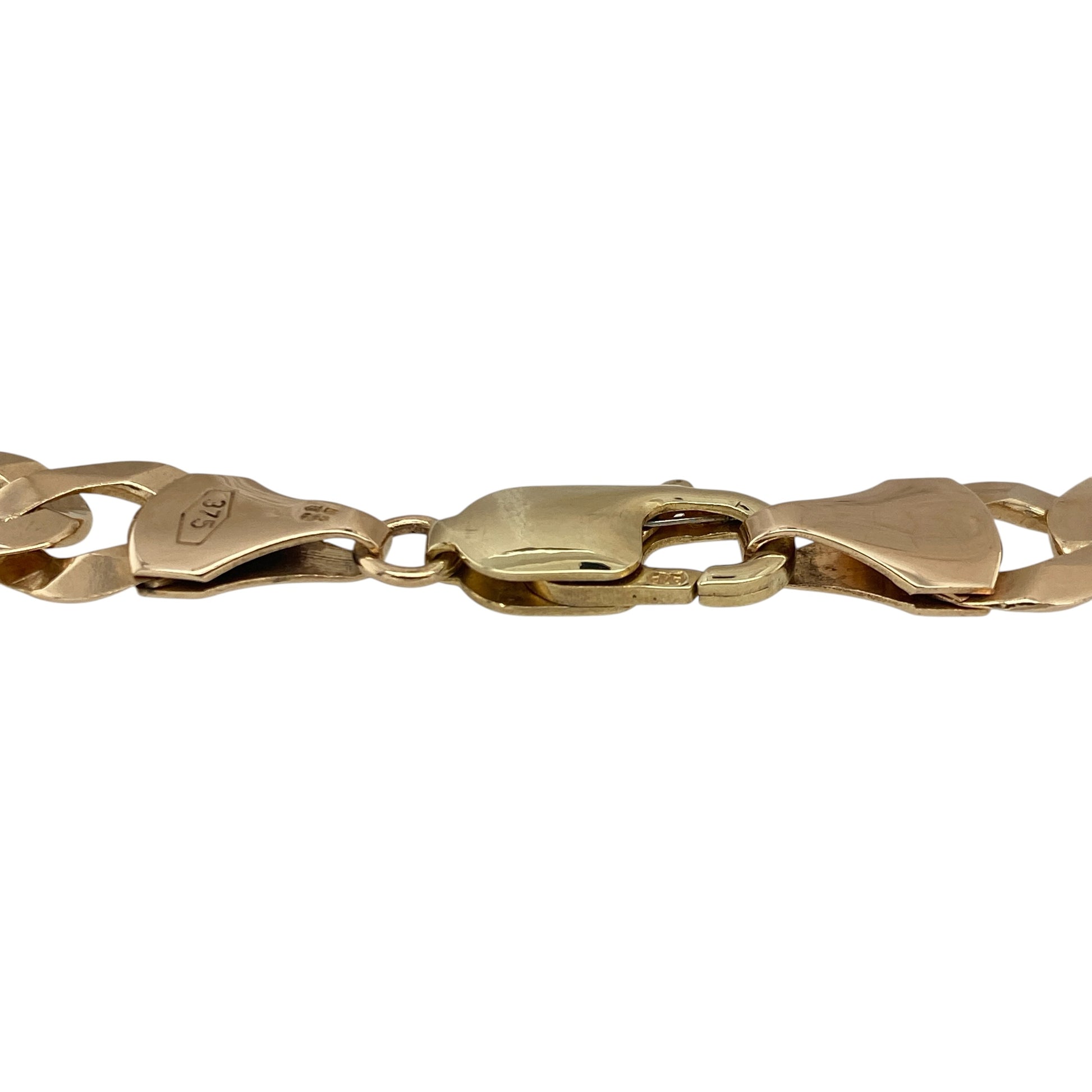 Make a bold statement with this pre-owned 9ct yellow gold curb bracelet. Featuring substantial 9mm-wide curb links, this timeless bracelet offers classic style and a solid feel, making it an excellent choice for everyday wear or special occasions.

Design: The bracelet showcases the iconic curb link design with broad, polished interlocking links that create a bold and sophisticated look.
