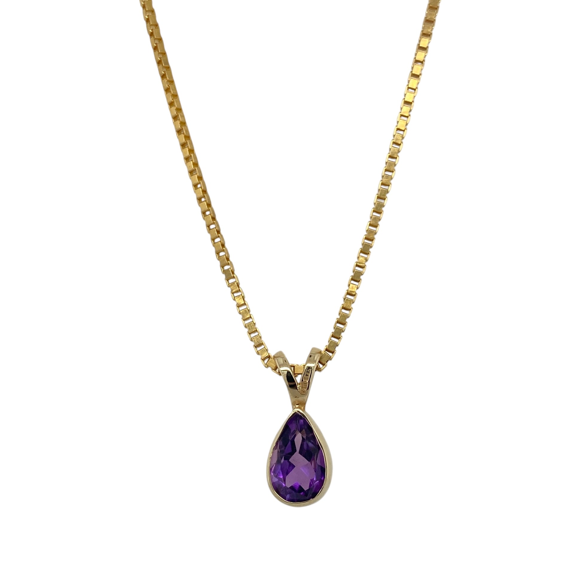9ct Gold & Amethyst Teardrop 18" Necklace