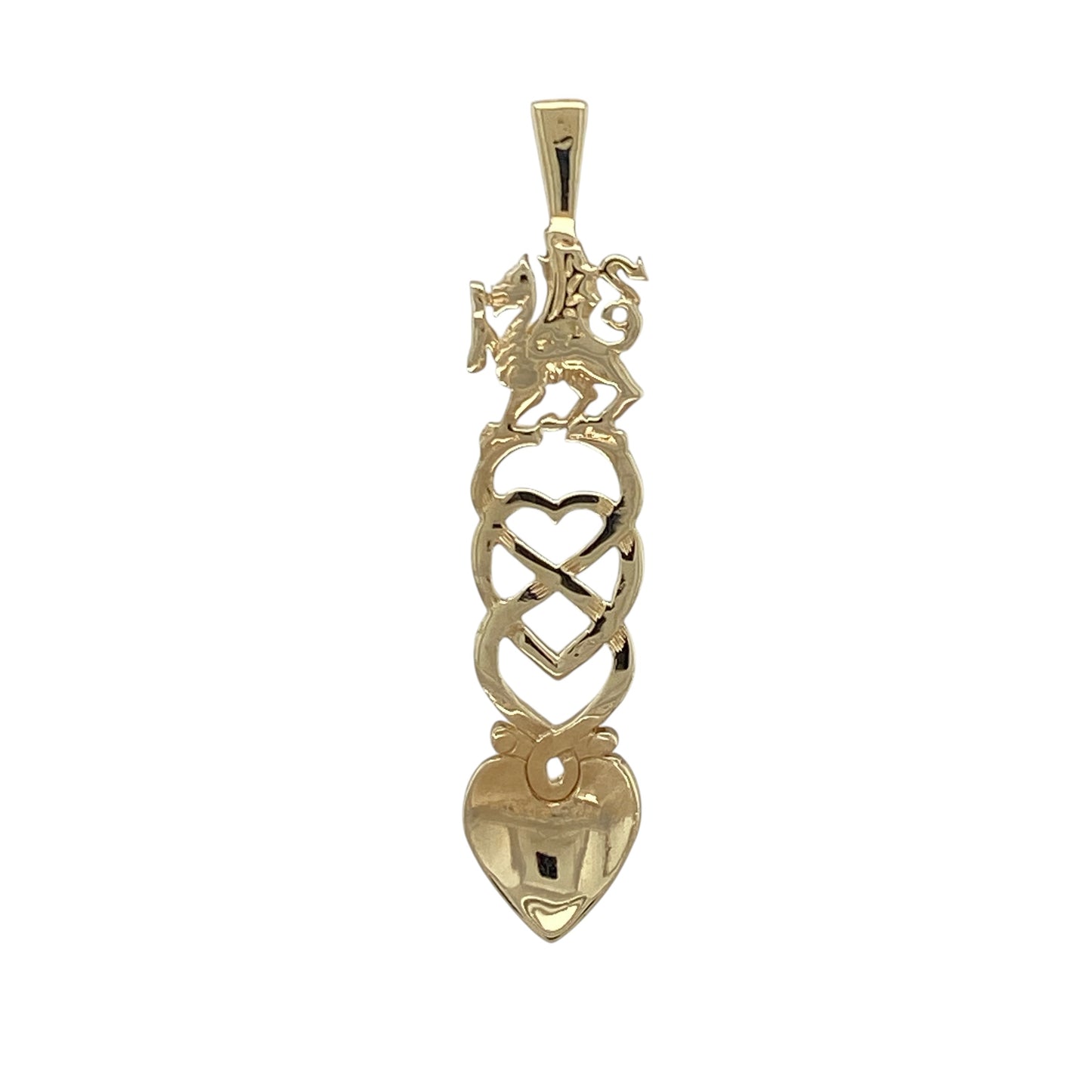 9ct Gold Welsh Dragon Celtic Heart Style Lovespoon Pendant