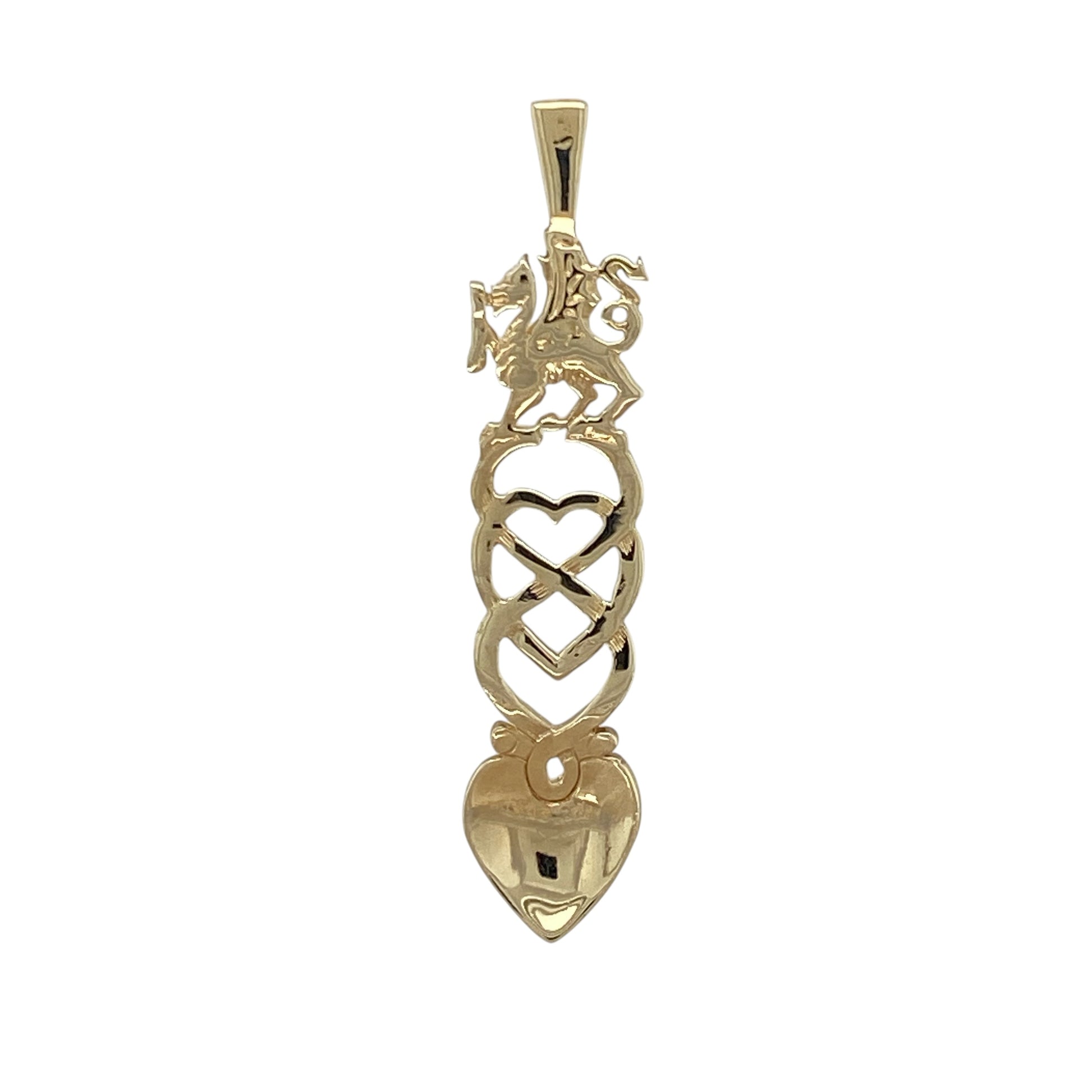 9ct Gold Welsh Dragon Celtic Heart Style Lovespoon Pendant