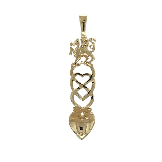 9ct Gold Welsh Dragon Celtic Heart Style Lovespoon Pendant