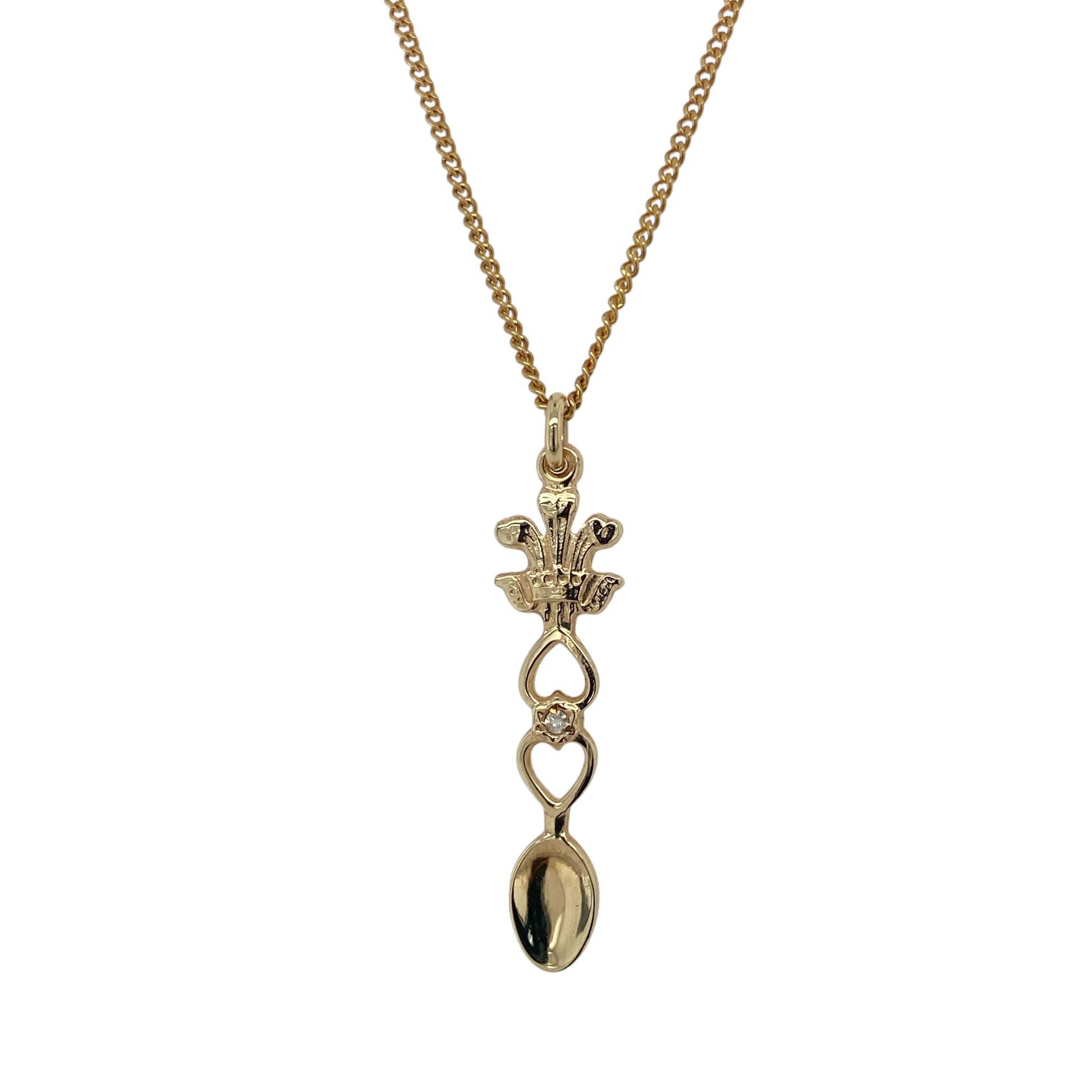 9ct Gold & Diamond Three Feathers Lovespoon 16" Necklace