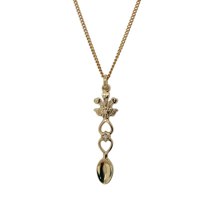 9ct Gold & Diamond Three Feathers Lovespoon 16" Necklace