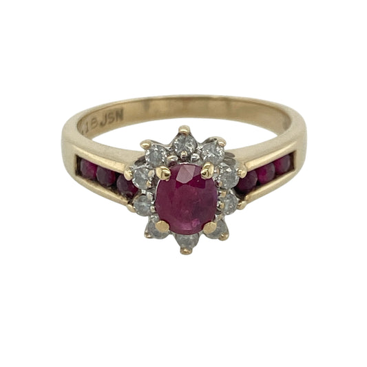 9ct Gold Diamond & Ruby Cluster Ring