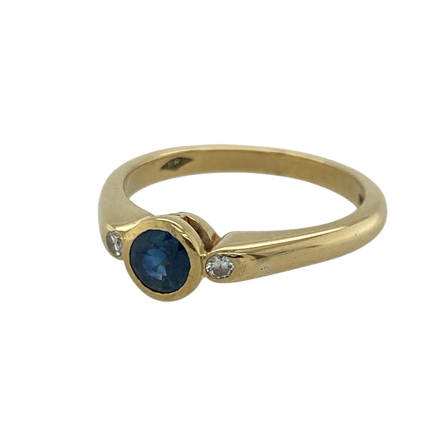 Enhance your jewellery collection with this pre-owned 18ct yellow gold diamond and sapphire ring. Featuring a rich blue sapphire flanked by sparkling diamonds, this elegant ring offers a timeless design that is perfect for everyday wear or marking a special occasion.

Design: The ring showcases a classic three stone design with a round sapphire at its centre and a sparkling diamond set on either side for a refined and sophisticated finish.