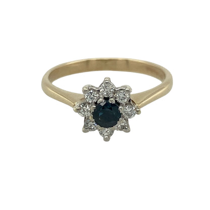 9ct Gold Diamond & Sapphire Cluster Ring